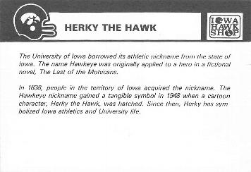 1987 Iowa Hawkeyes #NNO Herky the Hawk Back