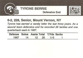 1988 Iowa Hawkeyes #NNO Tyrone Berrie Back