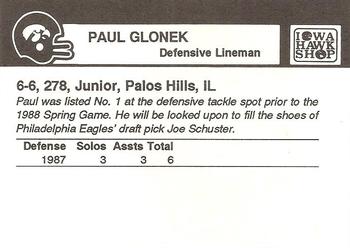 1988 Iowa Hawkeyes #NNO Paul Glonek Back