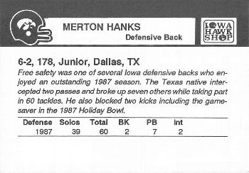 1988 Iowa Hawkeyes #NNO Merton Hanks Back