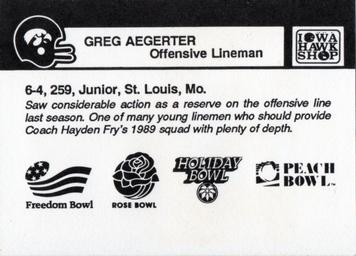 1989 Iowa Hawkeyes #NNO Greg Aegerter Back