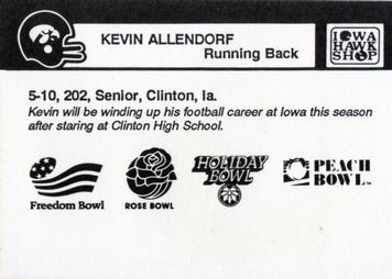 1989 Iowa Hawkeyes #NNO Kevin Allendorf Back