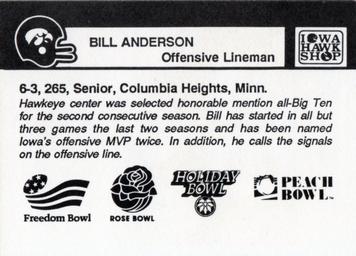1989 Iowa Hawkeyes #NNO Bill Anderson Back