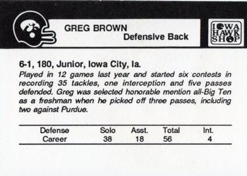 1989 Iowa Hawkeyes #NNO Greg Brown Back