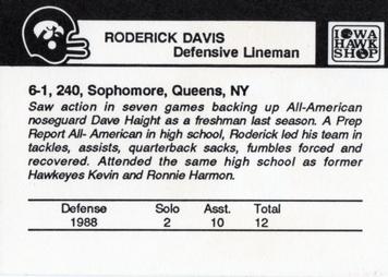 1989 Iowa Hawkeyes #NNO Roderick Davis Back