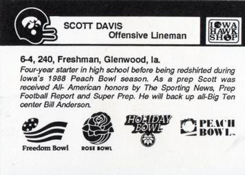 1989 Iowa Hawkeyes #NNO Scott Davis Back