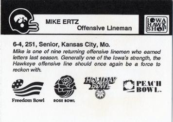 1989 Iowa Hawkeyes #NNO Mike Ertz Back