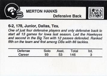 1989 Iowa Hawkeyes #NNO Merton Hanks Back