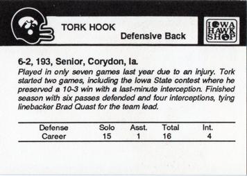 1989 Iowa Hawkeyes #NNO Tork Hook Back