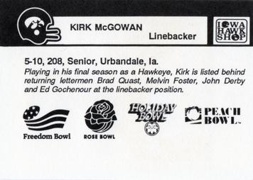 1989 Iowa Hawkeyes #NNO Kirk McGowan Back