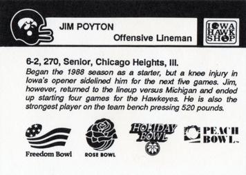 1989 Iowa Hawkeyes #NNO Jim Poynton Back
