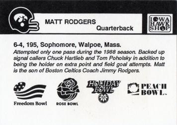 1989 Iowa Hawkeyes #NNO Matt Rodgers Back