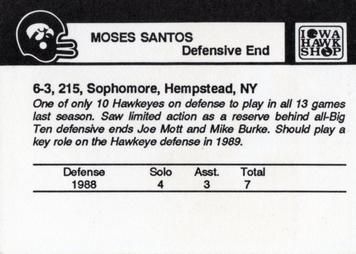 1989 Iowa Hawkeyes #NNO Moses Santos Back
