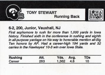 1989 Iowa Hawkeyes #NNO Tony Stewart Back