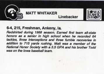 1989 Iowa Hawkeyes #NNO Matt Whitaker Back