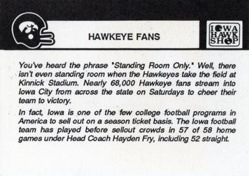 1989 Iowa Hawkeyes #NNO Hawkeye Fans Back
