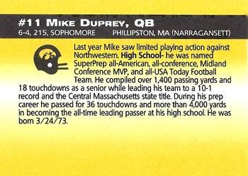 1993 Iowa Hawkeyes #NNO Mike Duprey Back