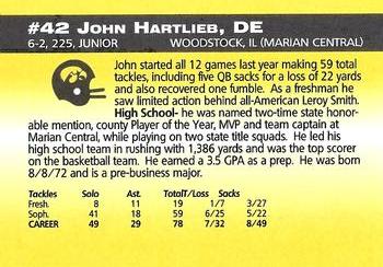 1993 Iowa Hawkeyes #NNO John Hartlieb Back
