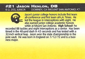 1993 Iowa Hawkeyes #NNO Jason Henlon Back