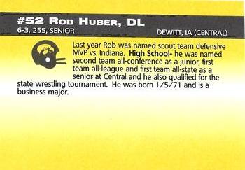 1993 Iowa Hawkeyes #NNO Rob Huber Back