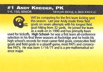 1993 Iowa Hawkeyes #NNO Andy Kreider Back