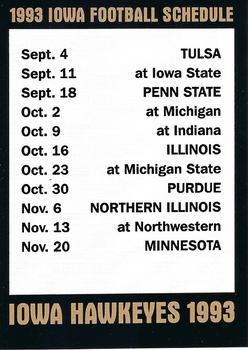1993 Iowa Hawkeyes #NNO Hawkeyes Schedule Front