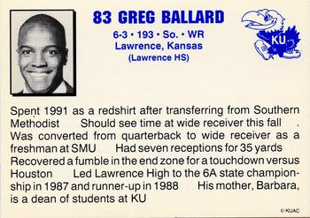 1992 Kansas Jayhawks #NNO Greg Ballard Back