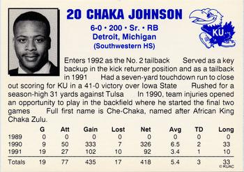 1992 Kansas Jayhawks #NNO Chaka Johnson Back