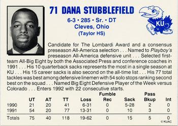 1992 Kansas Jayhawks #NNO Dana Stubblefield Back