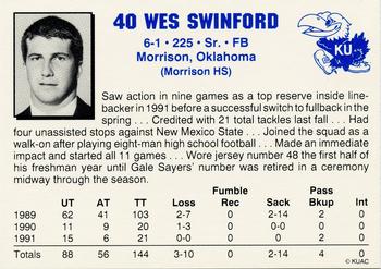 1992 Kansas Jayhawks #NNO Wes Swinford Back