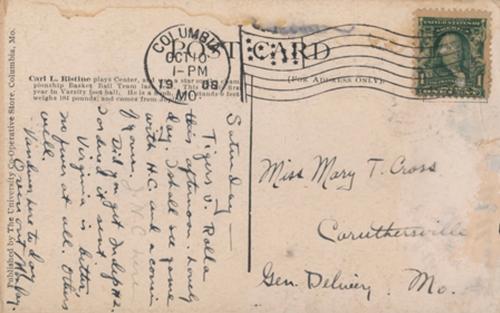 1907 Missouri Tigers Postcards #NNO Carl Ristine Back