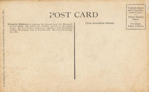 1907 Missouri Tigers Postcards #NNO Prewett Roberts Back