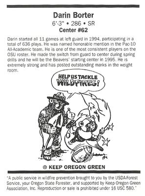 1995 Oregon State Beavers Smokey #NNO Darin Borter Back