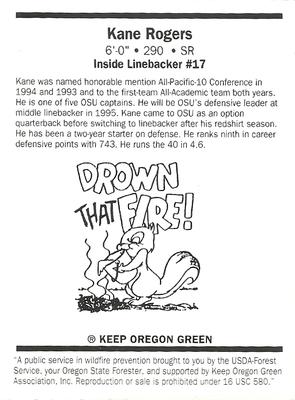 1995 Oregon State Beavers Smokey #NNO Kane Rogers Back