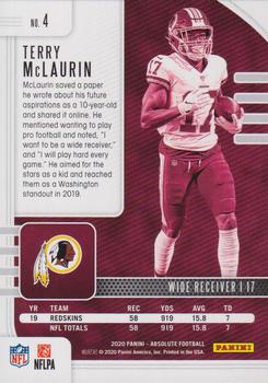 2020 Panini Absolute - Green #4 Terry McLaurin Back