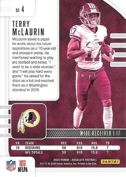 2020 Panini Absolute - Red #4 Terry McLaurin Back