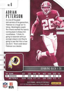 2020 Panini Absolute - Red #6 Adrian Peterson Back