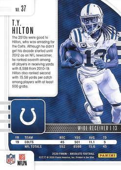 2020 Panini Absolute - Red #37 T.Y. Hilton Back