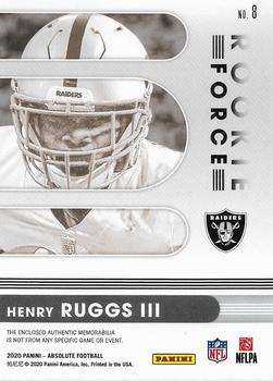 2020 Panini Absolute - Rookie Force #8 Henry Ruggs III Back