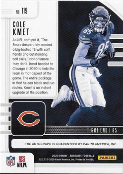 2020 Panini Absolute - Signature Rookies Red Squares #119 Cole Kmet Back