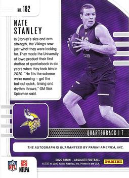 2020 Panini Absolute - Signature Rookies Spectrum Blue #182 Nate Stanley Back