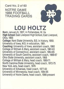 1988 Notre Dame Fighting Irish #2 Lou Holtz Back