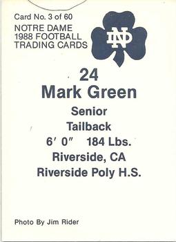 1988 Notre Dame Fighting Irish #3 Mark Green Back