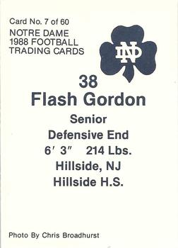 1988 Notre Dame Fighting Irish #7 Flash Gordon Back