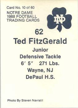 1988 Notre Dame Fighting Irish #10 Ted FitzGerald Back