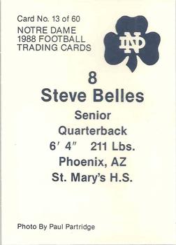 1988 Notre Dame Fighting Irish #13 Steve Belles Back