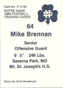 1988 Notre Dame Fighting Irish #17 Mike Brennan Back