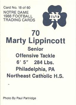 1988 Notre Dame Fighting Irish #18 Marty Lippincott Back