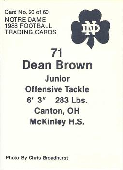 1988 Notre Dame Fighting Irish #20 Dean Brown Back