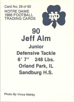 1988 Notre Dame Fighting Irish #29 Jeff Alm Back